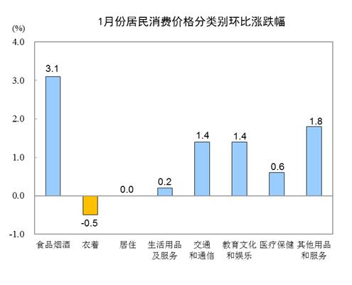 1月CPI同比上漲5.4%，豬肉價格上漲116.0%